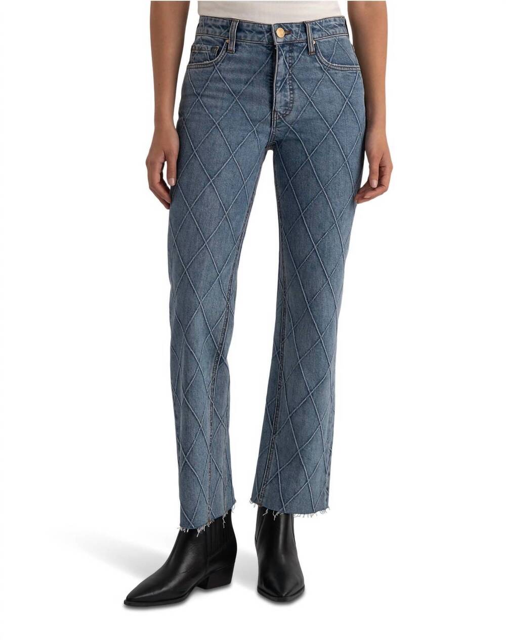 NEW KUT FROM THE KLOTH kelsey high-rise ankle flare abloom diamond pattern jeans